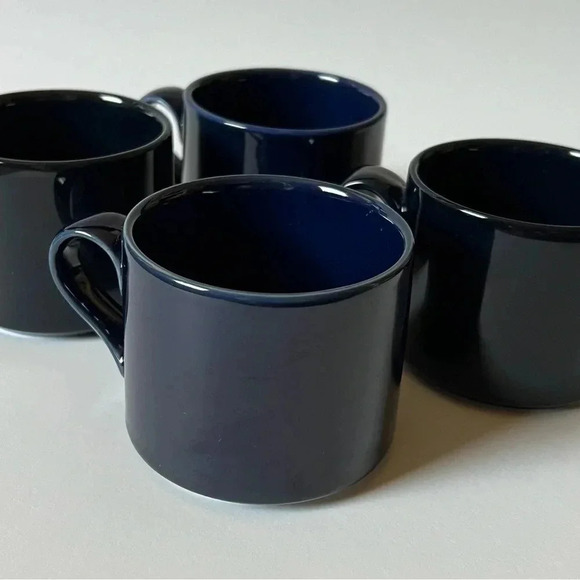 Vintage Dansk Bistro BISSERUP BLUE Flat Mug Tea Coffee Cups Set Of 4 - Picture 1 of 6